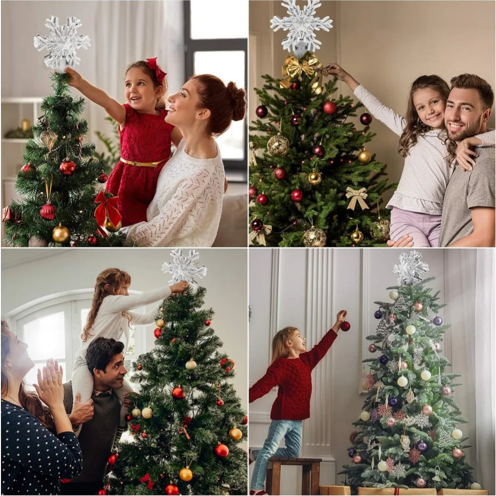 3D Silver Snowflake Tree Topper with LED Light Show