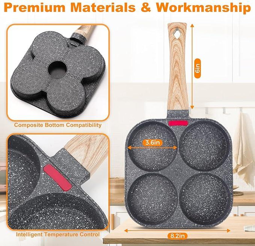 4-Hole Non-Stick Egg Frying Pan with Wooden Handle