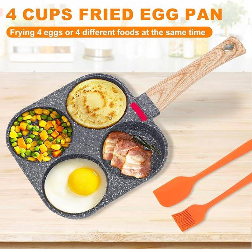 4-Hole Non-Stick Egg Frying Pan with Wooden Handle