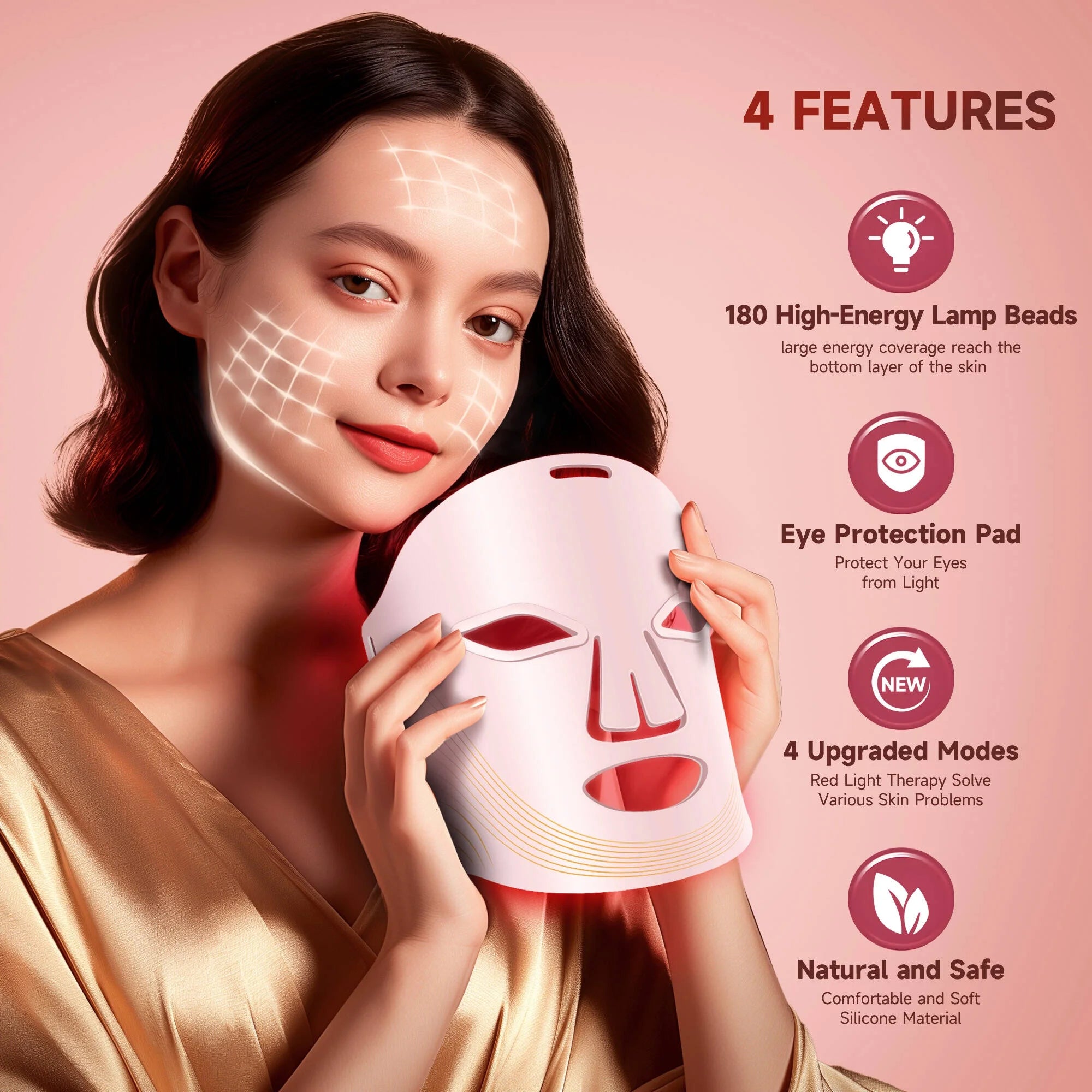 Morfone LED Face Mask: 4 Light Modes & Timer for Skincare