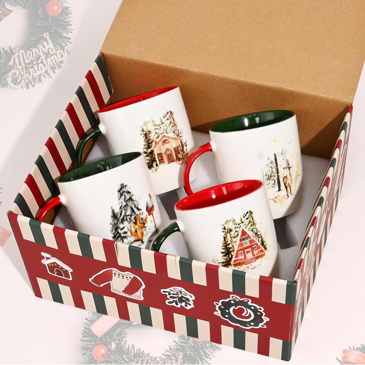 Futtumy Ceramic Mugs 4-Pack: Festive Holiday Gifts & Decor