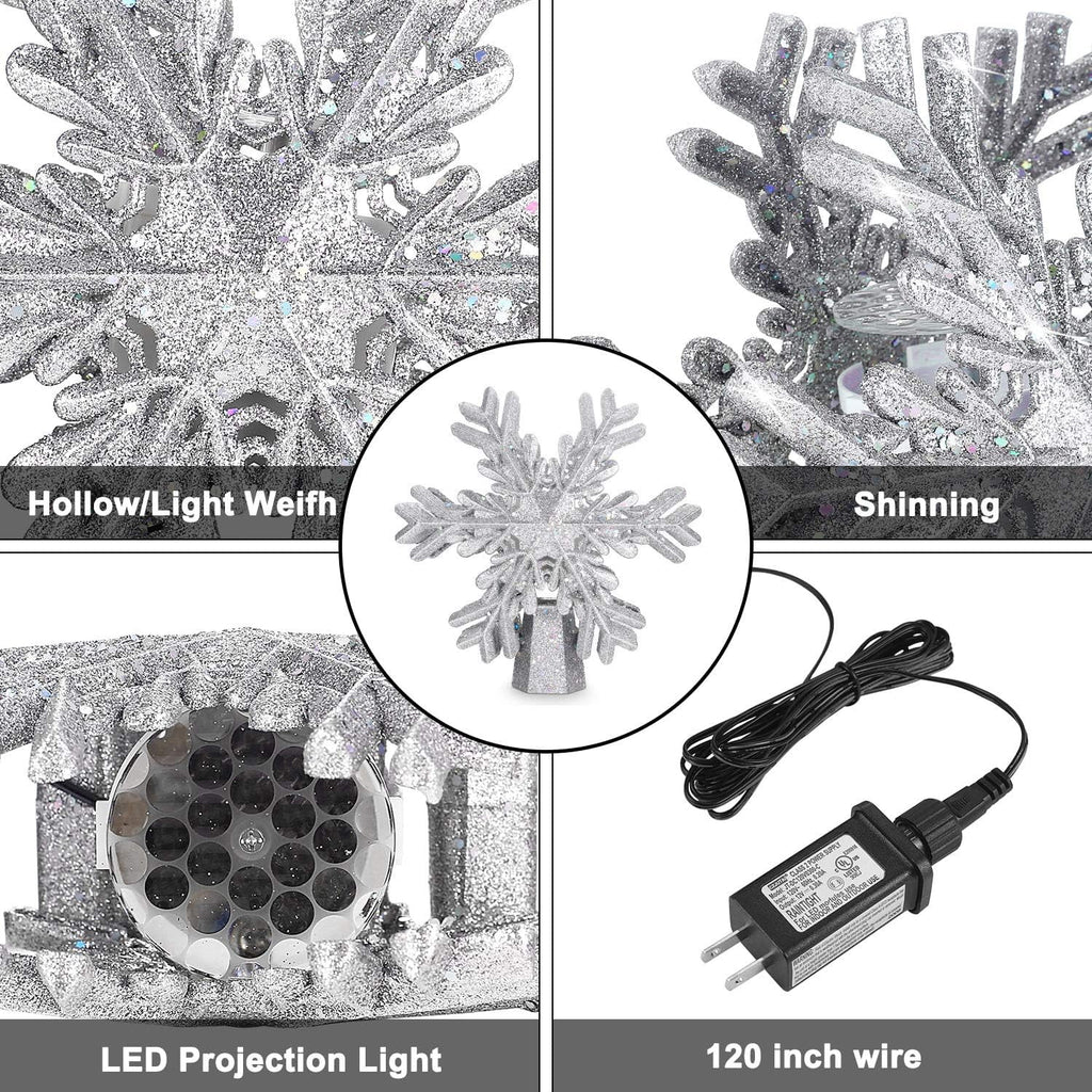 3D Silver Snowflake Tree Topper with LED Light Show