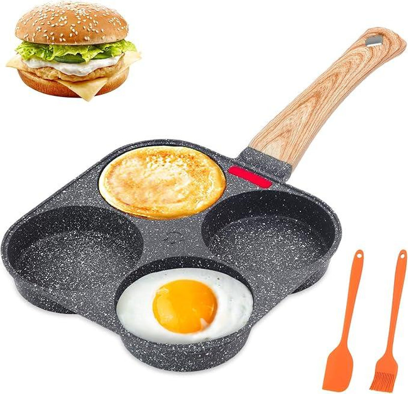4-Hole Non-Stick Egg Frying Pan with Wooden Handle