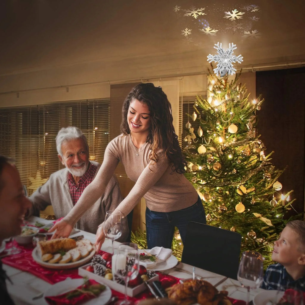 3D Silver Snowflake Tree Topper with LED Light Show