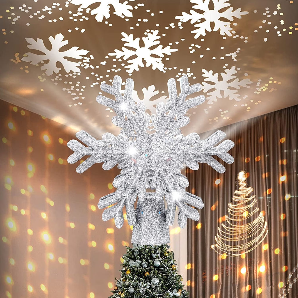 3D Silver Snowflake Tree Topper with LED Light Show
