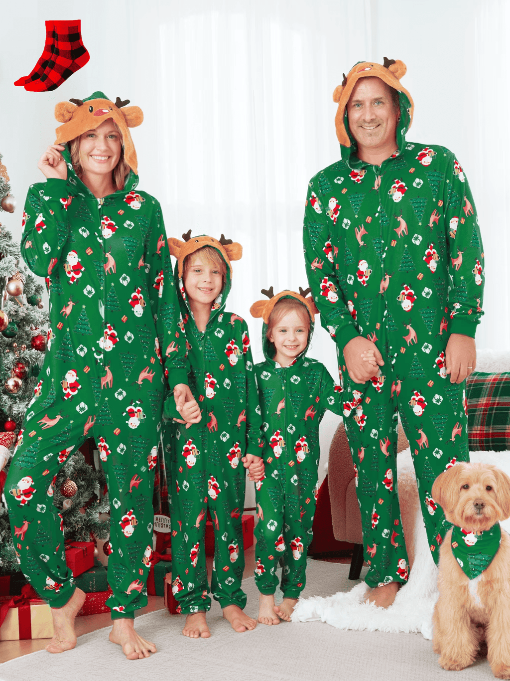 PatPat Reindeer Family Pajamas & Socks for Christmas Matching