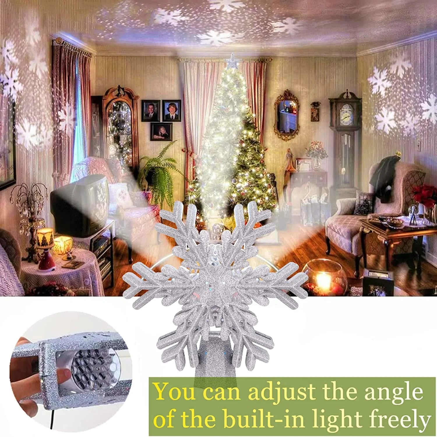 3D Silver Snowflake Tree Topper with LED Light Show