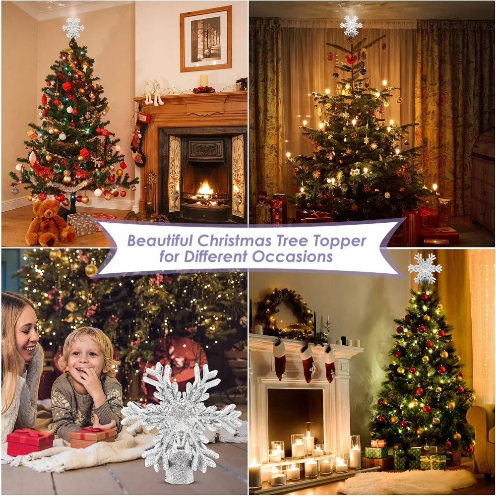 3D Silver Snowflake Tree Topper with LED Light Show