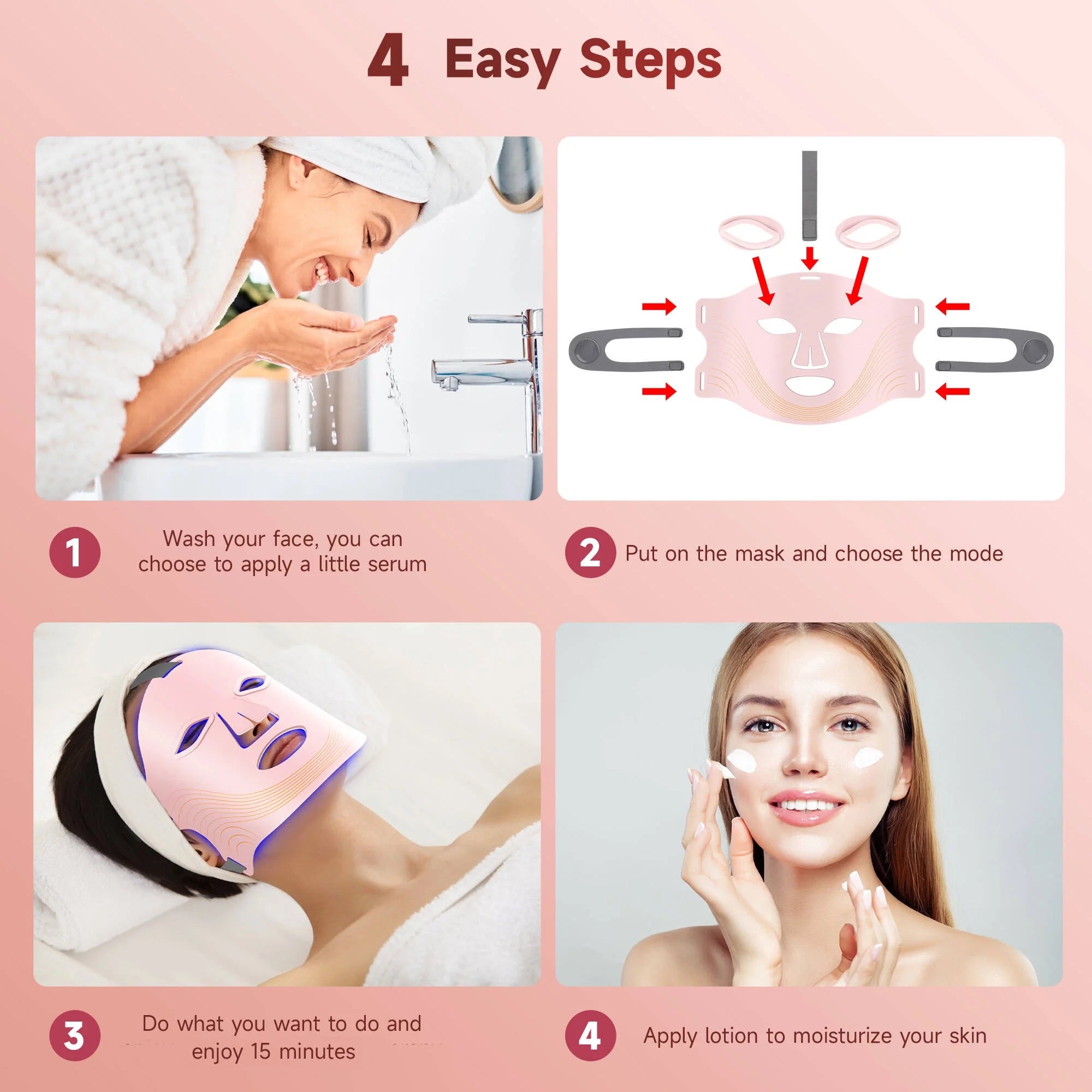 Morfone LED Face Mask: 4 Light Modes & Timer for Skincare