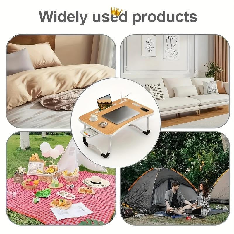 Portable Foldable Laptop Bed Desk with Storage & USB Ports