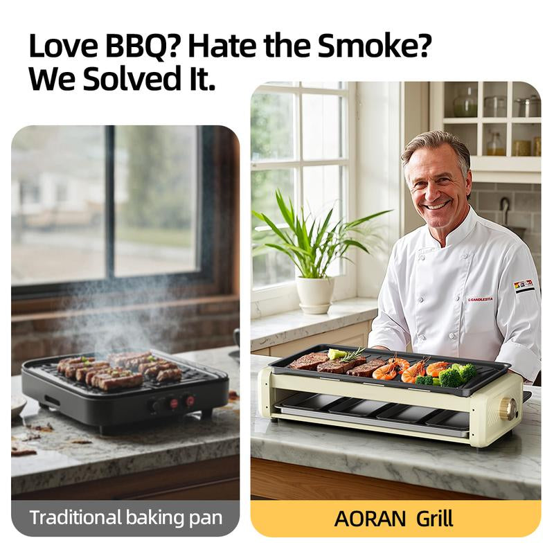 AORAN 1800W Indoor Grill: Smokeless Non-Stick Cooking & BBQ
