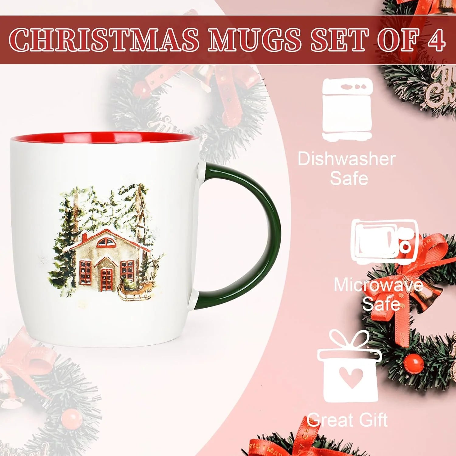 Futtumy Ceramic Mugs 4-Pack: Festive Holiday Gifts & Decor