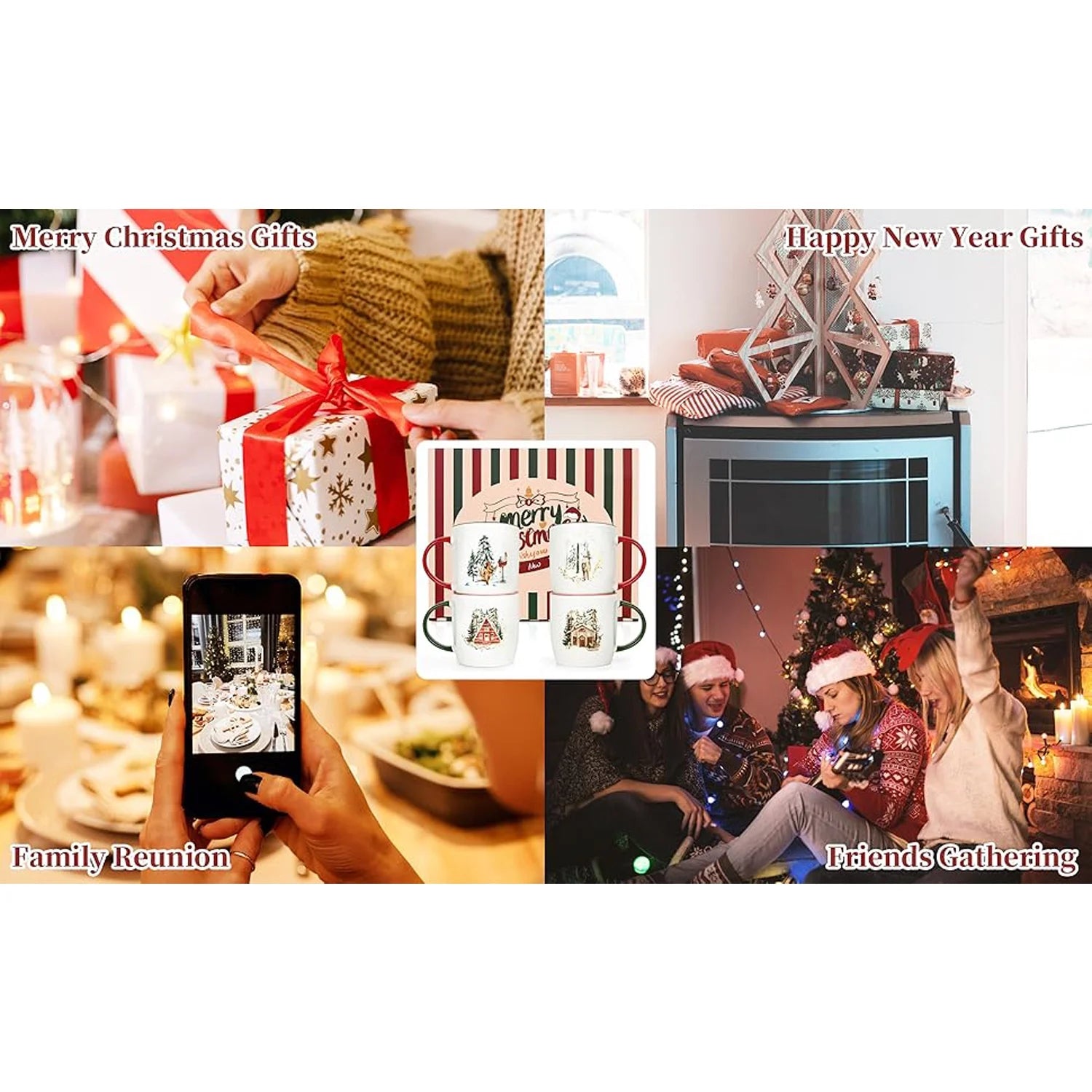 Futtumy Ceramic Mugs 4-Pack: Festive Holiday Gifts & Decor