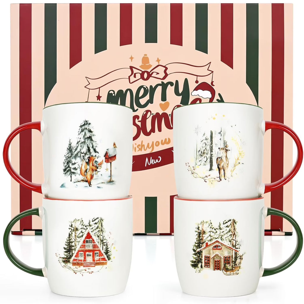 Futtumy Ceramic Mugs 4-Pack: Festive Holiday Gifts & Decor