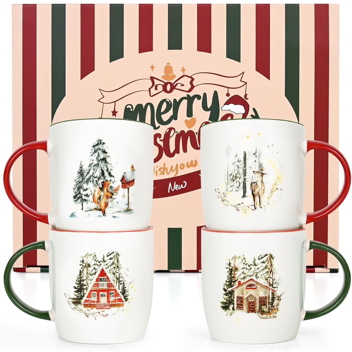 Futtumy Ceramic Mugs 4-Pack: Festive Holiday Gifts & Decor