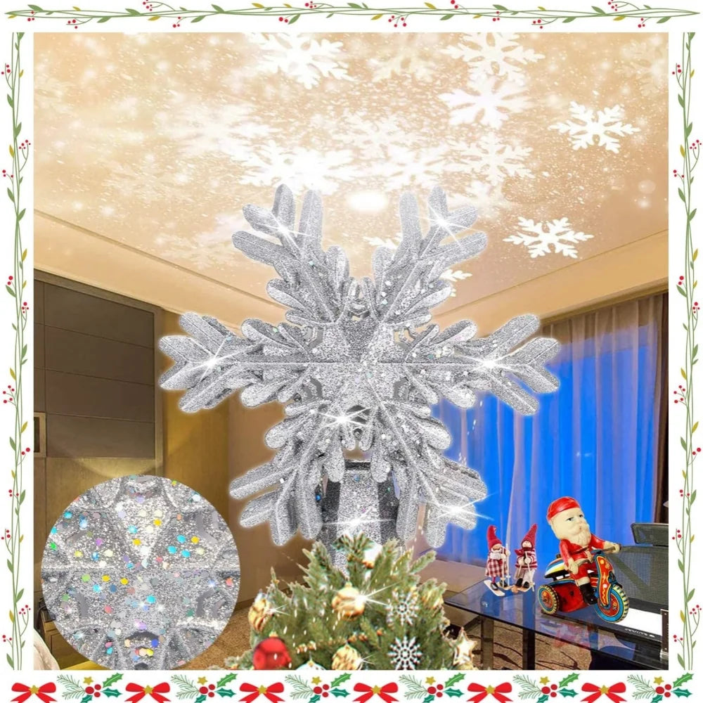 3D Silver Snowflake Tree Topper with LED Light Show